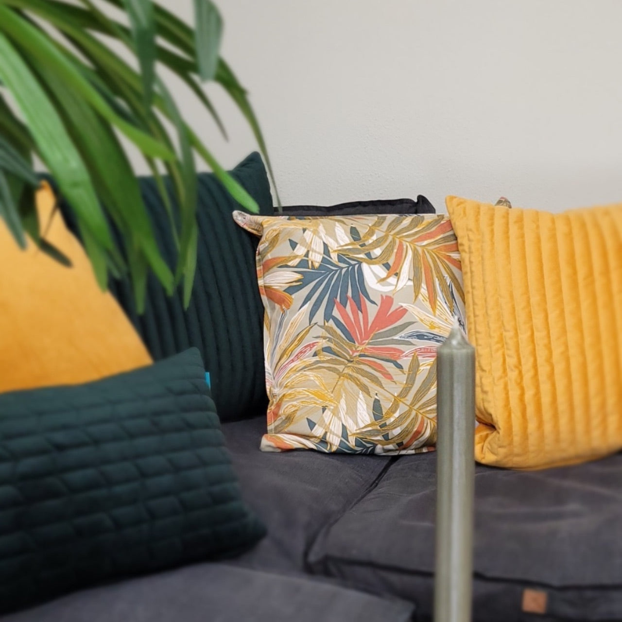 Kussen Fluweel Streep Okergeel 50x50 cm