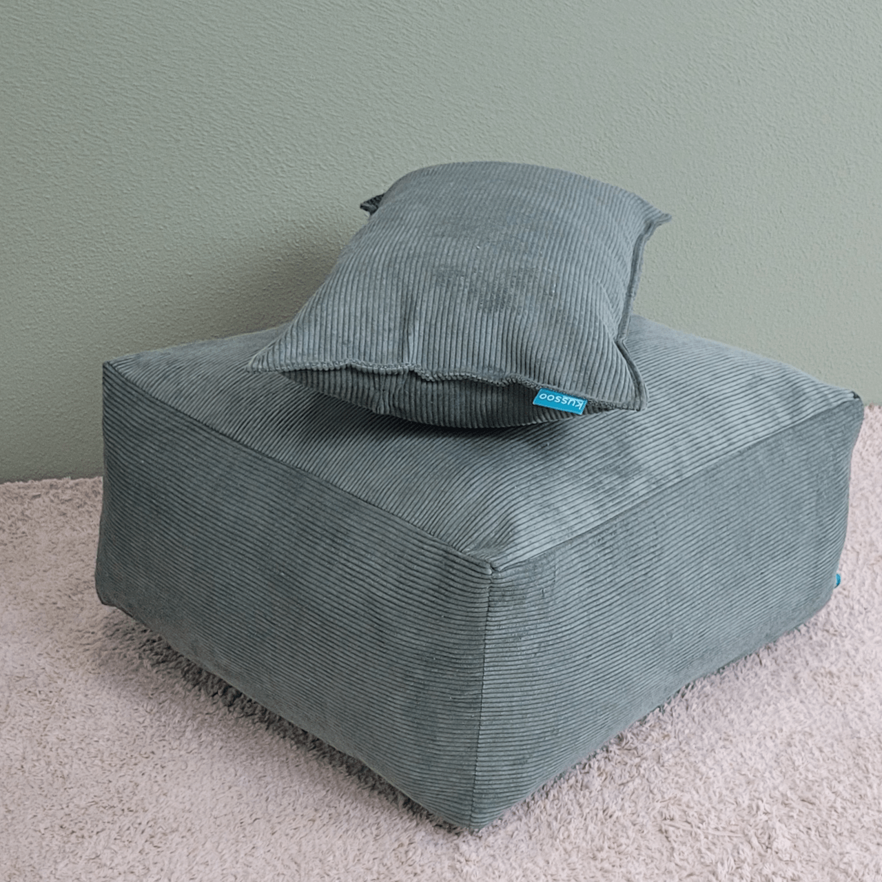 Poef Ribcord groen 50x50x25 cm