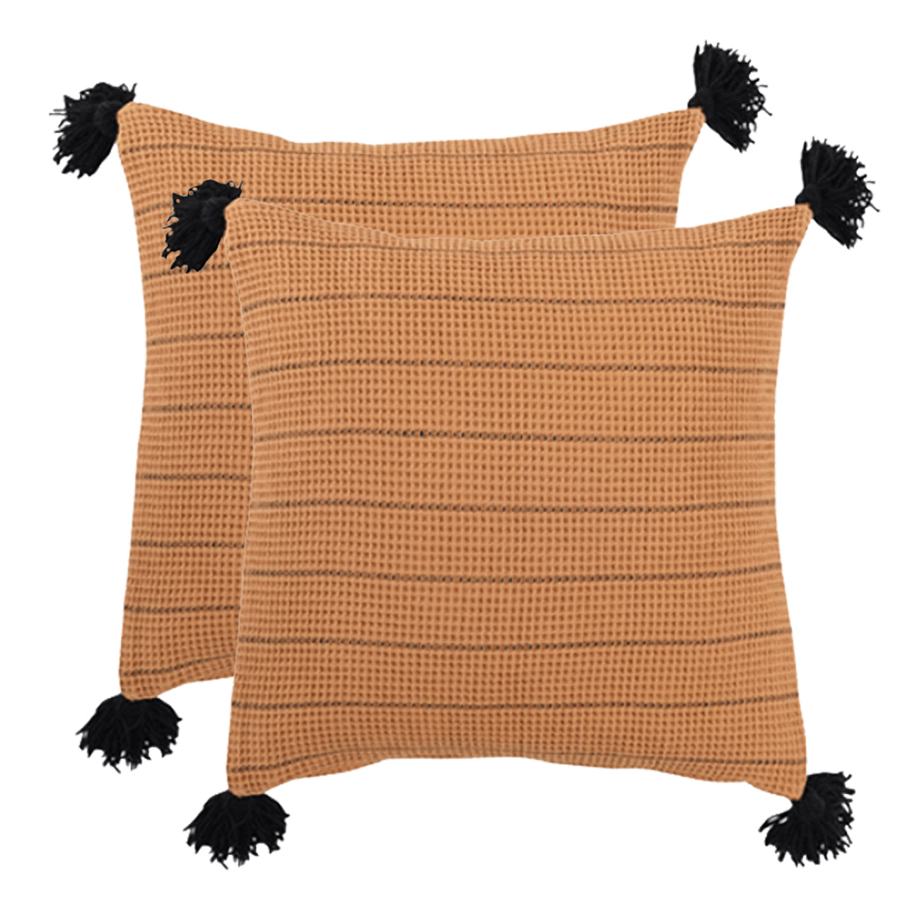 Kussen Wafel camel 45x45 cm set van 2 sierkussens