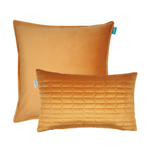 Kussenset-fluweel-okergeel-uni-50x50-en-patroon-30x50-cm