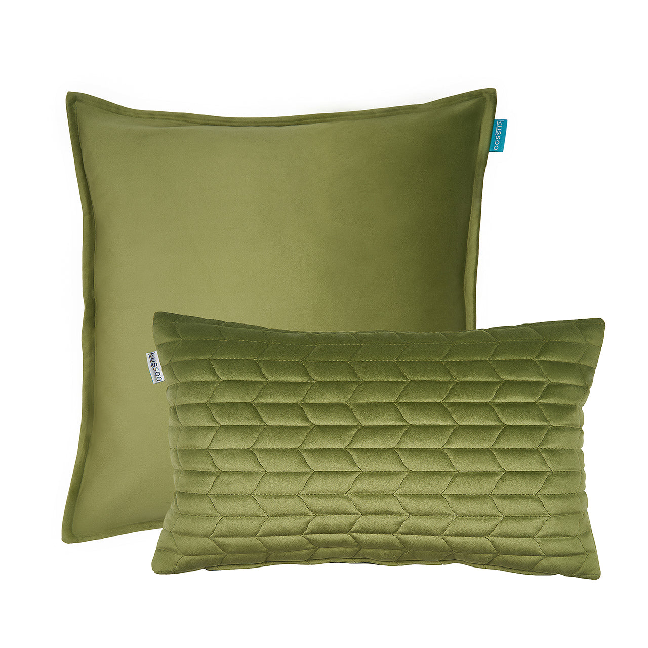 Kussen uni fluweel olijfgroen 50x50 en 30x50 cm set van 2 sierkussens