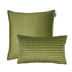 Kussen uni fluweel olijfgroen 50x50 en 30x50 cm set van 2 sierkussens