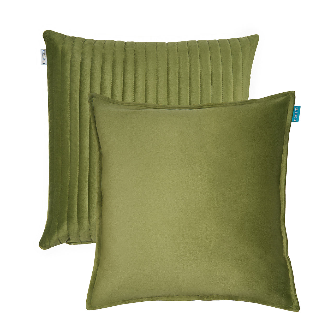 Kussenset-fluweel-olijfgroen-uni-en-streep-50x50-cm