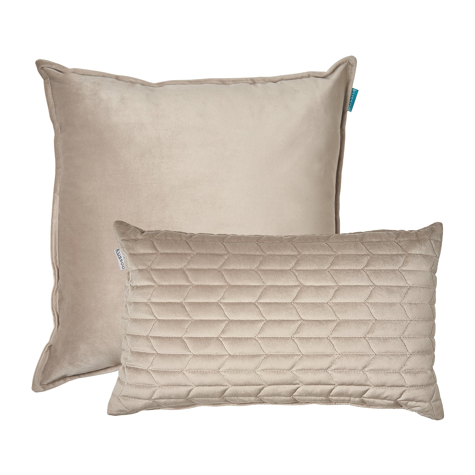 Kussen fluweel uni champagne 50x50 en 30x50 cm set van 2 sierkussens