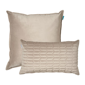 Kussen fluweel uni champagne 50x50 en 30x50 cm set van 2 sierkussens