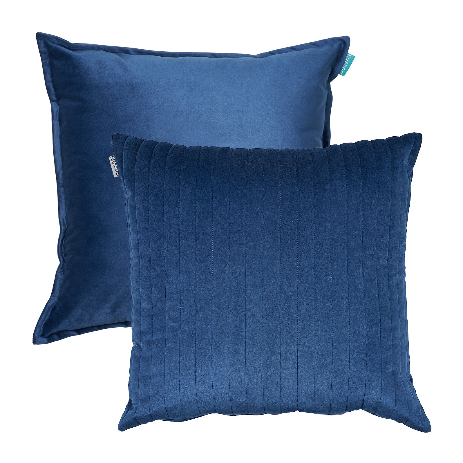 Kussenset-fluweel-uni-en-streep-indigo-50x50-cm